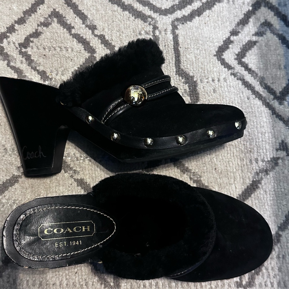 Coach Women's Black Fur-Lined Mules